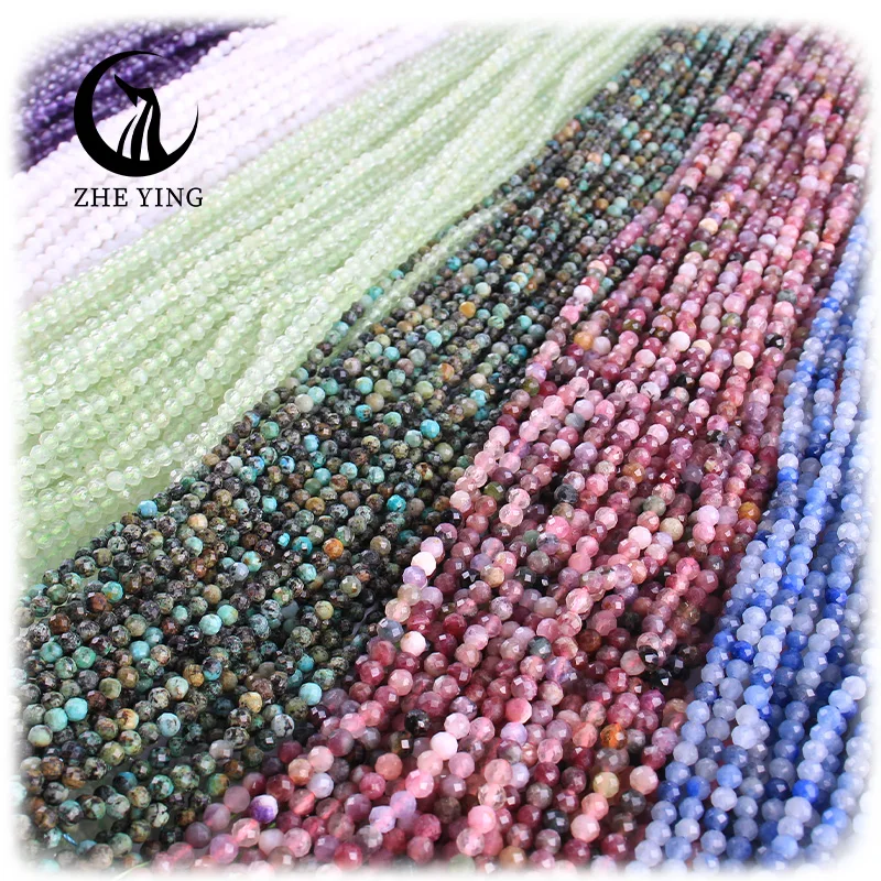 

Zhe Ying wholesale 3mm gemstone faceted beads loose round natural faceted stone beads for jewelry making