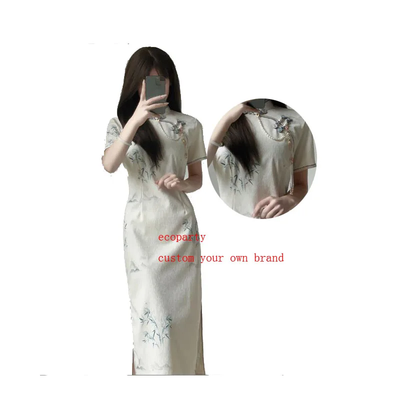 

ecoparty Retro Cheongsam Chinese Classic Women's Qipao Elegant Short Sleeve Vintage Dress Splice Daily Embroidery Dress