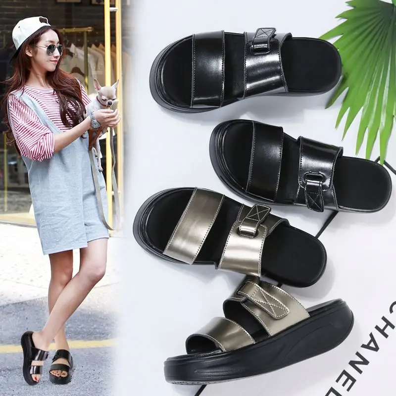 

Women Sandals Platform Wedge PU Leather Mules Open Toe Slides Shoes Summer