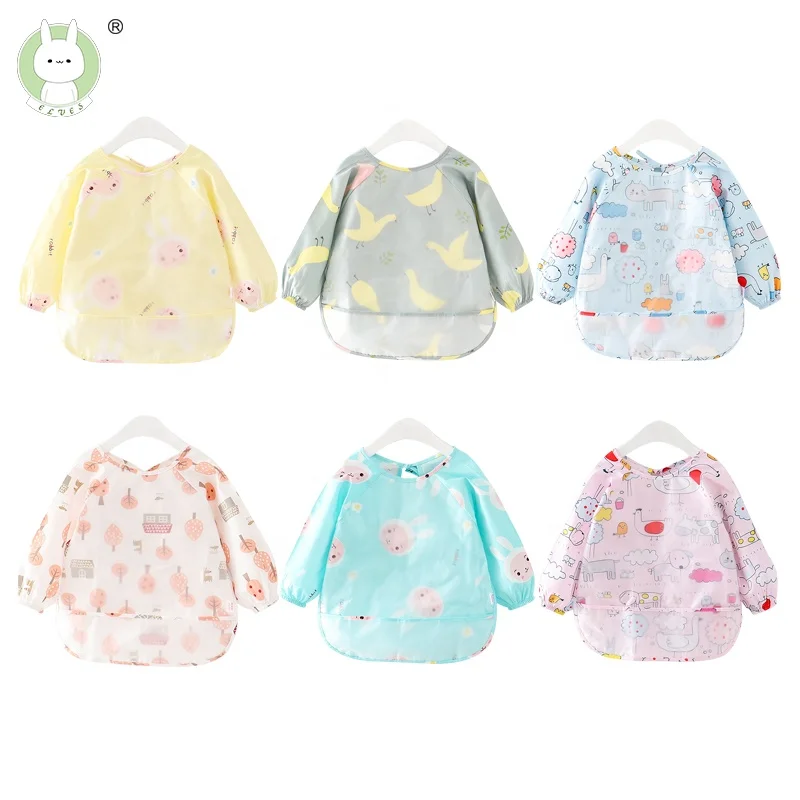 

Baby waterproof gowns children anti-dressing baby eating clothes bib children long-sleeved rice pocket girls apron spring