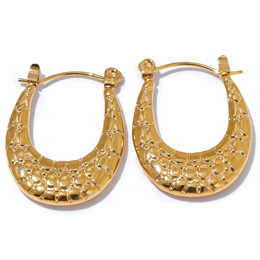 

JINYOU 3064 Stainless Steel 316L Metal U-Shape Hoop Earrings Waterproof 18K Gold Women Texture Individualistic Fashion Jewelry