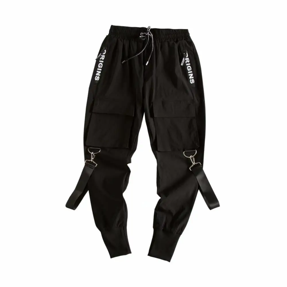 

Ready To Ship Low Moq Hot Sale High Street Fashion Mens Black Nylon Cargo Pants