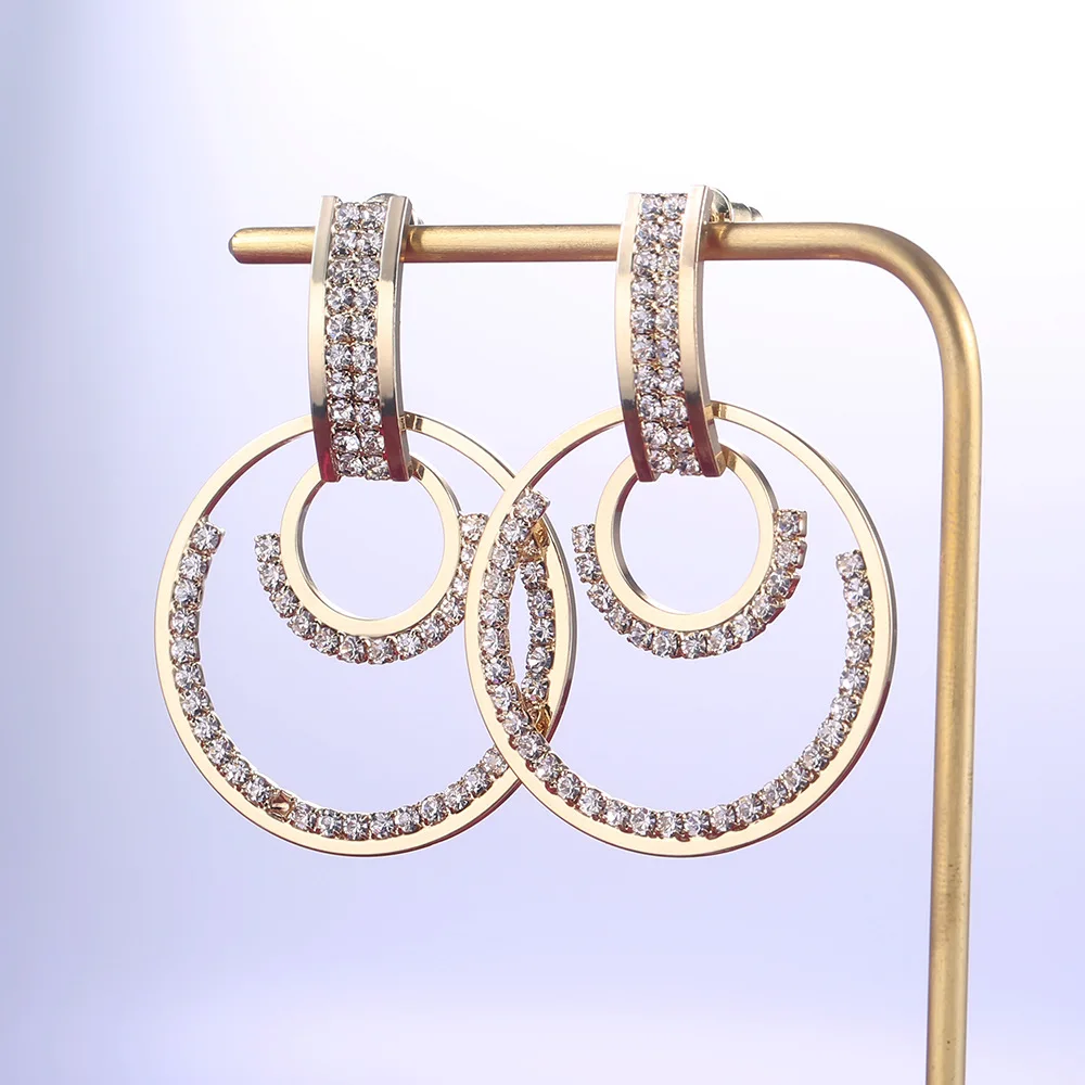 

Korean diamond geometric circle jewelry women's exaggerated fashion long style luxury big hoop earrings