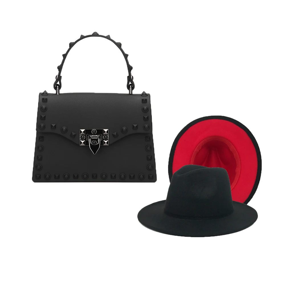 

New arrivals two piece ny purse and fedora hat set sling bags women handbags ladies purse and handbags for women, 9 color