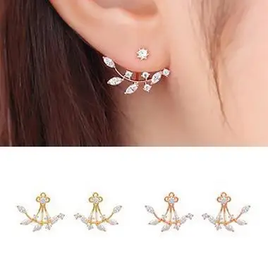 

Korean version of the sleek minimalist high-grade diamond crystal leaves after hanging Rhinestones earrings