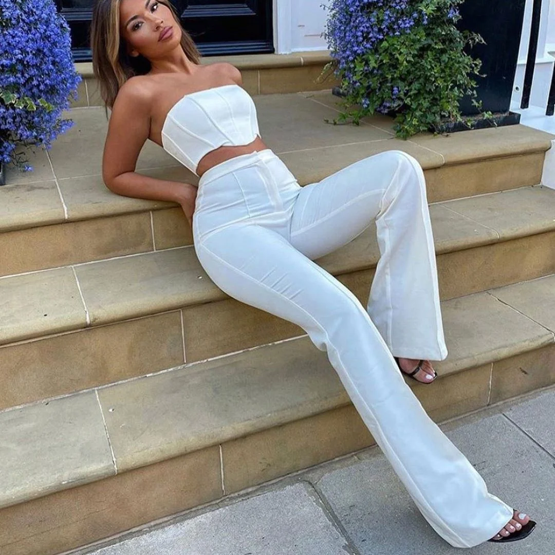 

2021 New Arrivals Two Piece Set Cropped Tops Women's Trousers Wide Leg Pants Apparel 2 Piece Wholesale Fall Clothing For Women