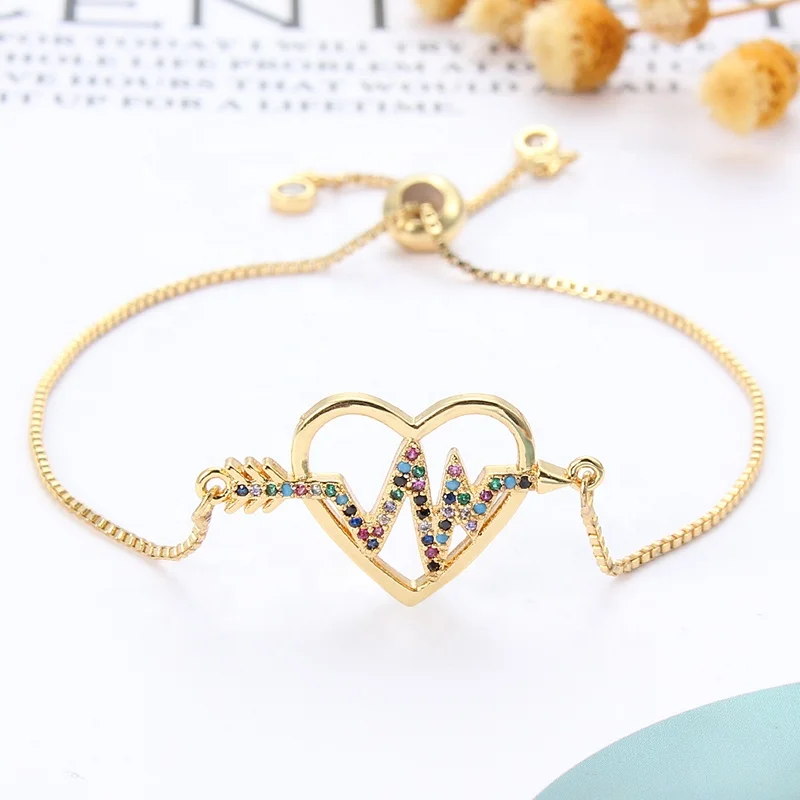 

Romantic ECG Curve Heart Bracelet Multi CZ Zircon Bridal Wedding Charm Bracelets for Women Lover Jewelry Valentine Gift, Picture