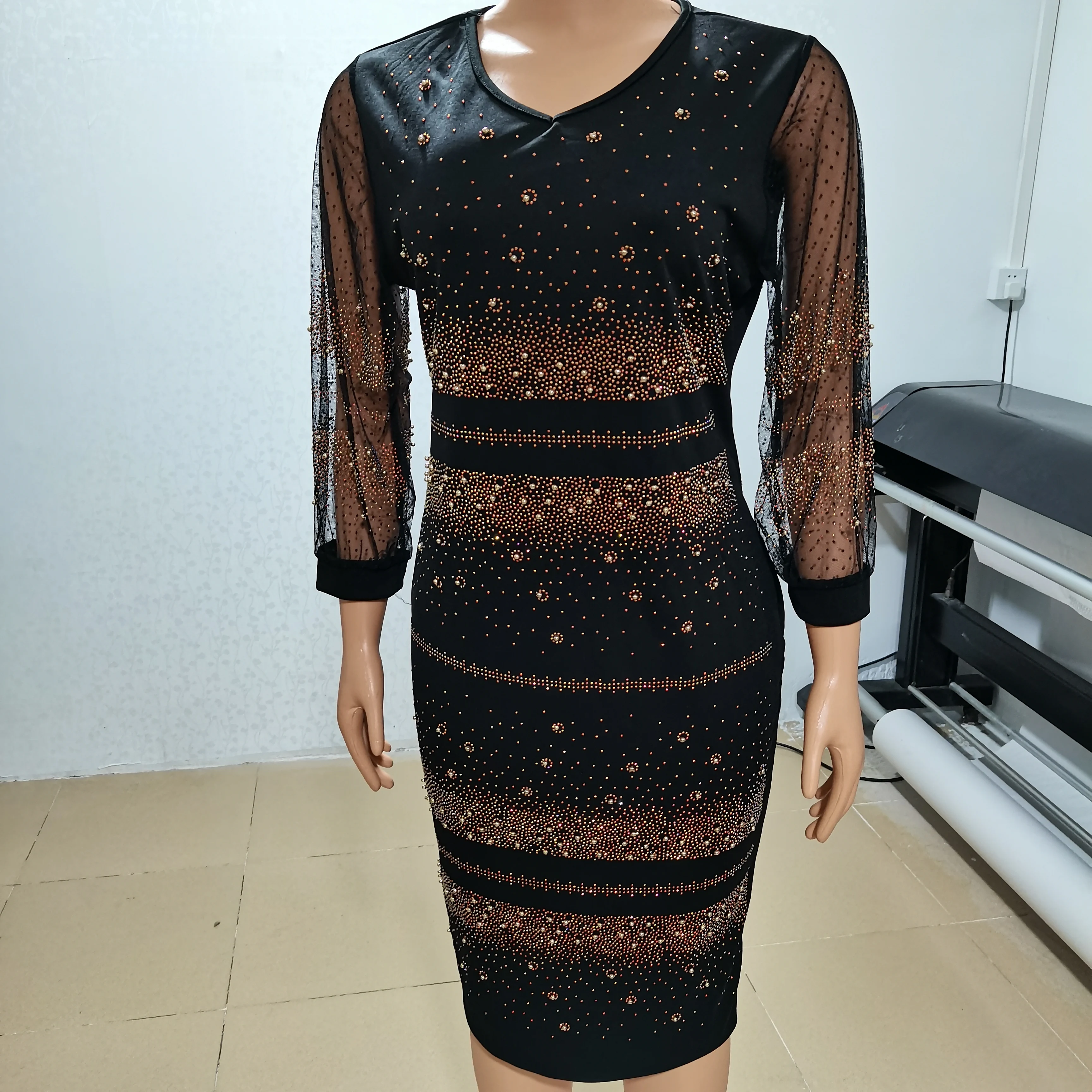 

Wholesales Full Long Sleeve African Mothers Plus Size Womens Clothing dresses Office Lady Pencil Dress