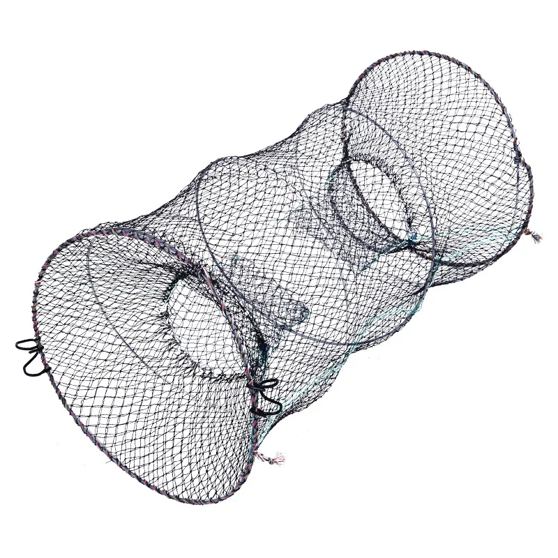 2024 New Trend Folding Crab Cage Telescopic Round Black Fish Crab Cage 6 Strands Knotted Net