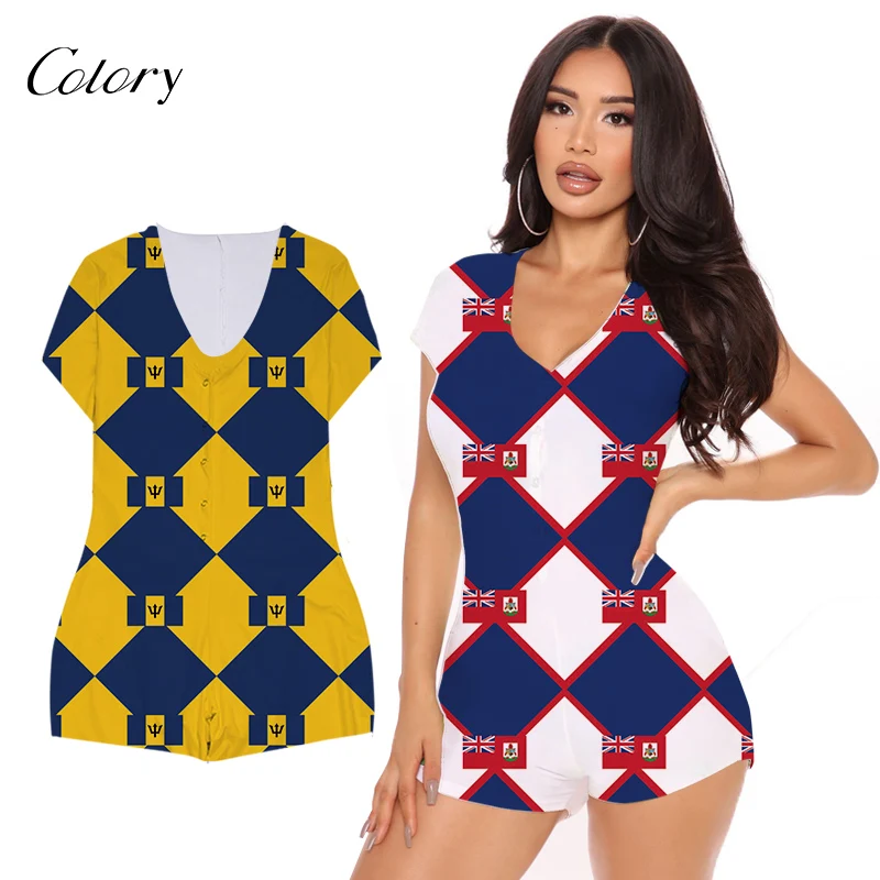 

Colory Sleeve Adult Ladies Onesie Short Pajamas, Picture shows