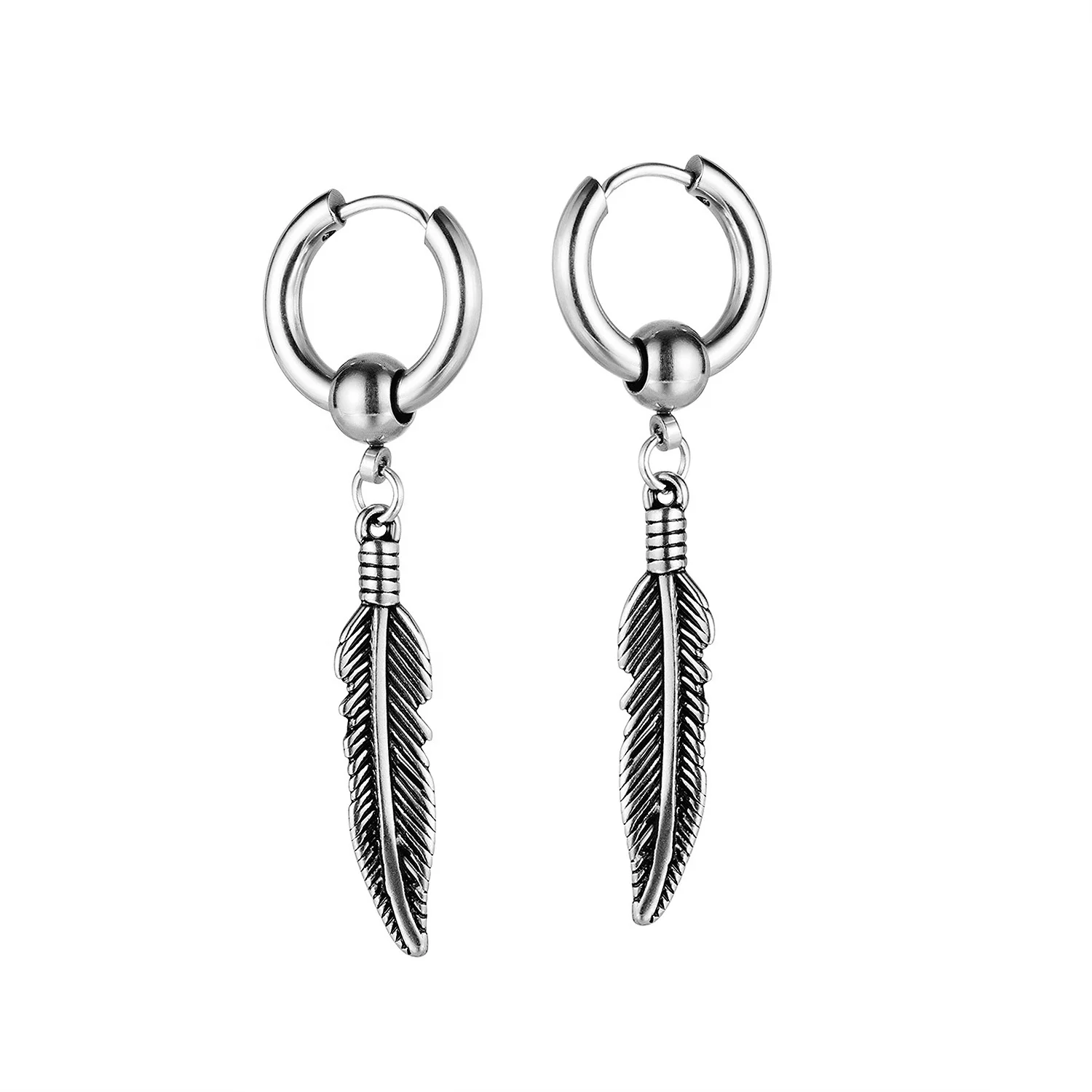 

Hip-pop Jewelry 100% DIY 316L Stainless Steel Men Feather Earring, White