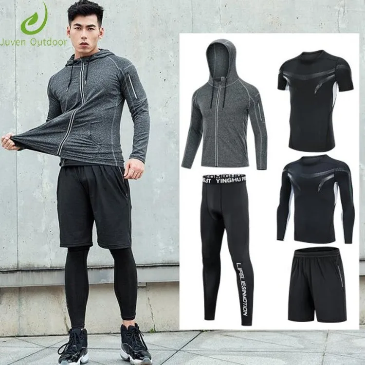 

low MOQ 5 piece compression fitness tights sportswear mens gym clothing, Customized colors