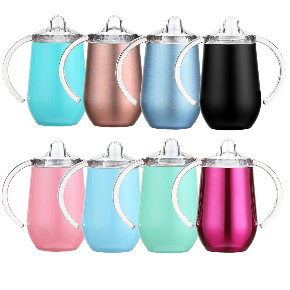 

Stainless Steel Baby Sippy Cup with Nozzle 10oz Egg Shape Tumbler with Double Handle, Customized color