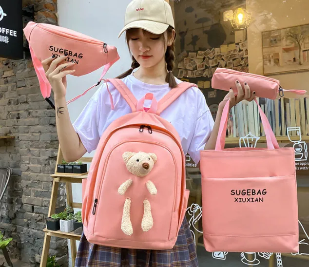 Wholesale 4pcs/set Outdoor bagpack casual kids backpack children cute canvas school bags for teenagers