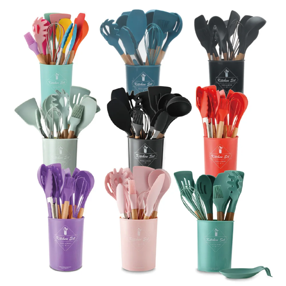 

custom 12pcs silicone kitchen accessories set smart kitchen utensils kitchenware for home
