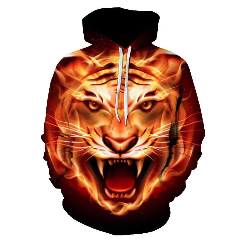 

2021 new product 3D tiger digital printing men's hoodie couple loose hooded 3D sweater men, As shown