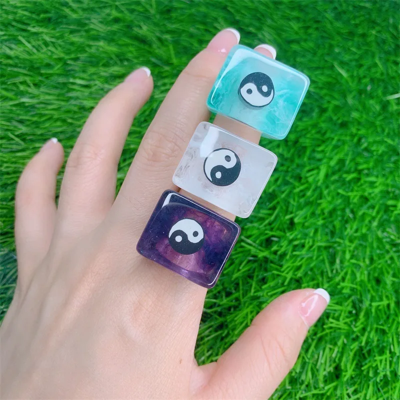 

Zooying ZYRJ2183 Chunky Big Yin-yang Sweet Square Resin Clay Rings, 7colors