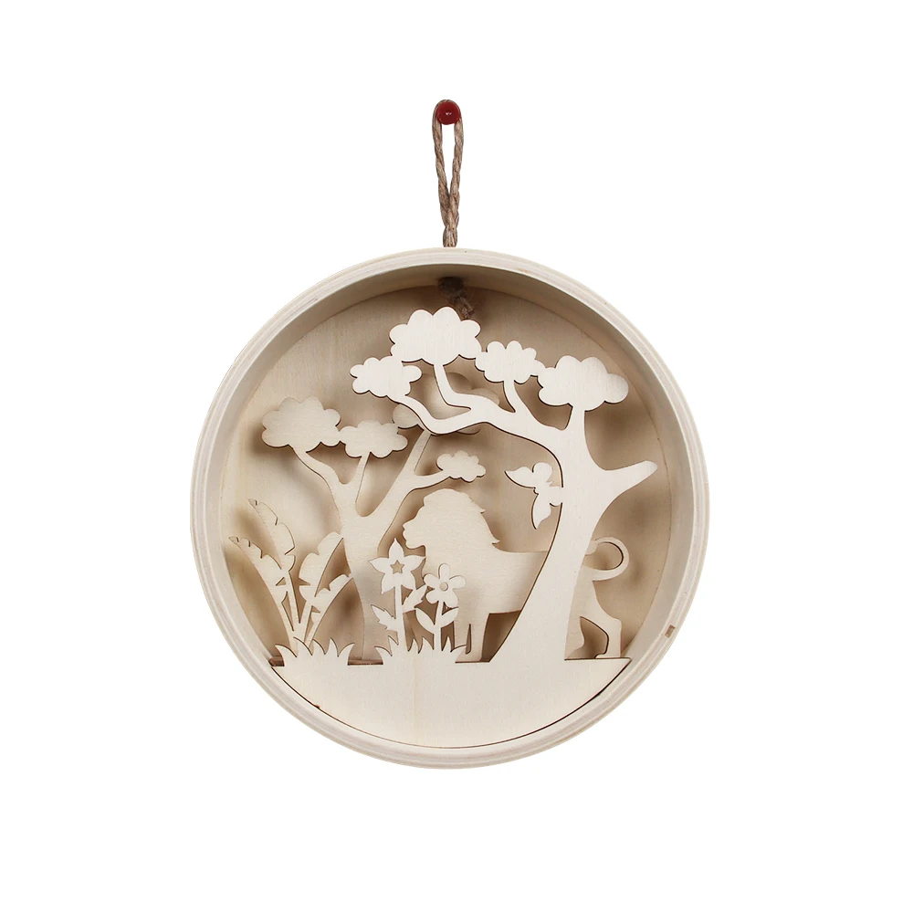 

Wholesale new design leopard lion round wooden wall hangings for home decor