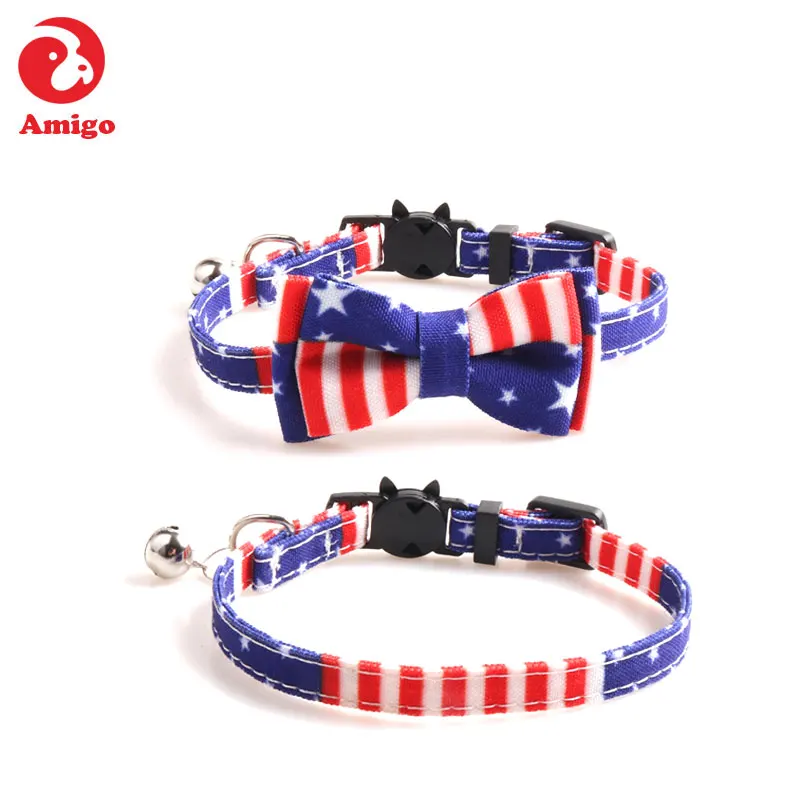 

Amigo new arrivals Customized Adjustable Breakaway Walking Beautiful Luxury Bow Tie Fabric Pet Cat Collar, Show as picture or custom