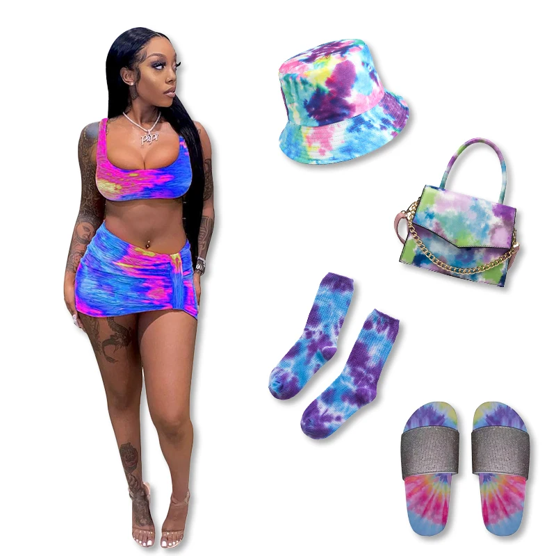 

Summer 2021 New Fashionable Casual Tie Dye Two Piece Set Plus Size Two Piece Set Women Clothing, As picture shows