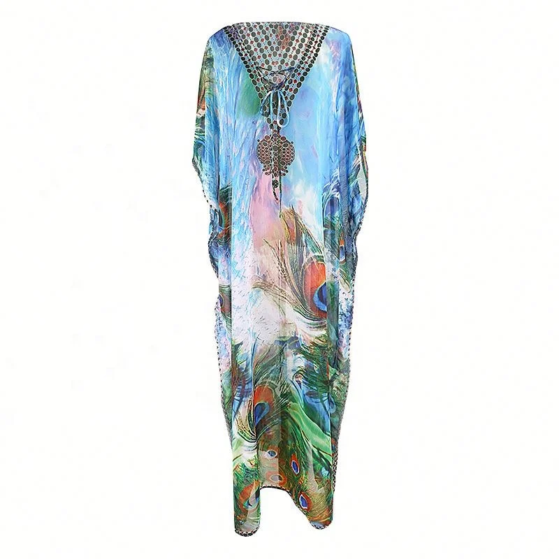 

Beautiful Peacock Feather Cover Up Beach Wear Dress Bikini, Same as photo