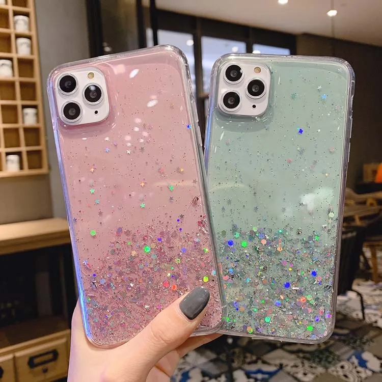 

Fashion Resin Dripping Glue Transparent Glitter Hard PC Back TPU bumper Phone Case Cover For Huawei Honor 10 Lite / P Smart 2019