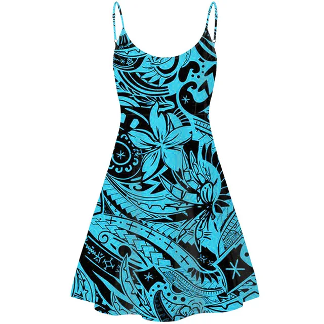 

Polynesian Samoan Hibiscus Printed Leisure Slip Women Dress Summer Spaghetti Strap Dresses Beach Sleeveless Sundress, Customized color