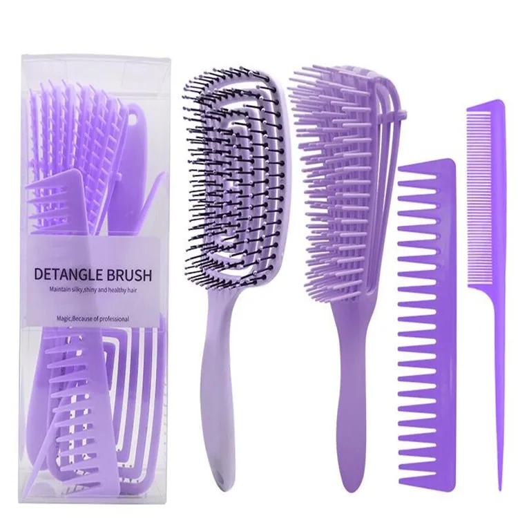 

Private Label Plastic Detangling Gift 4 piece High Quality Hair Brush Case Comb Set, As the picture or customized color