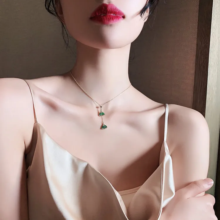 

18k adjustable necklace exquisite chic delicate cubic zirconia cz zircon titanium steel fan shape pendant necklace earrings, Picture