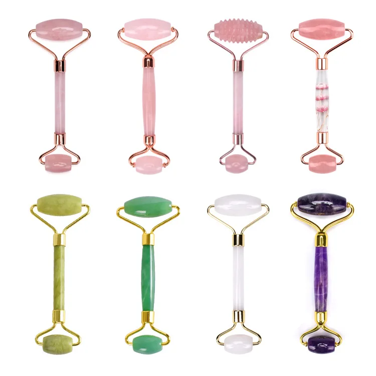 

High Quality Guasha 100% Natural Quartz Rose Gold Facial Jade Roller Massager Anti Aging Face Roller, Green