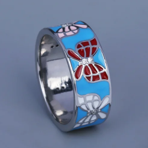 

Fashion Jewelry KYRA01524 Exquisite Ladies Butterfly Handmade Enamel Elegant Women's Ring For Party Banquet, Silver