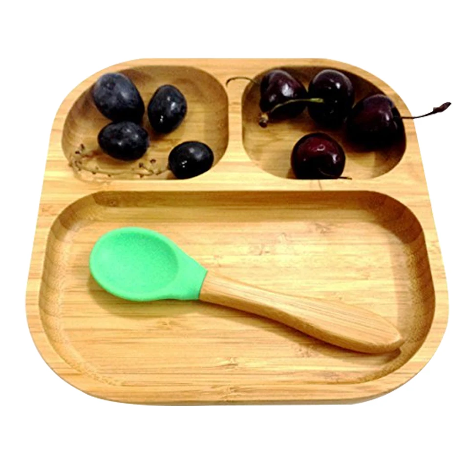 

bamboo square feeding plate 2019 New Amazon Eco-Friendly Products square Bamboo Fiber Salad Animal Baby Plate BPA Free Baby Gif