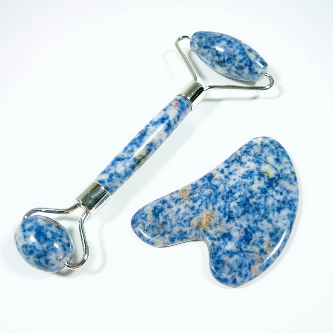 

Quartz Jade Roller & Gua Sha Blue spot stone For Face Body Facial Therapy Massager Stone