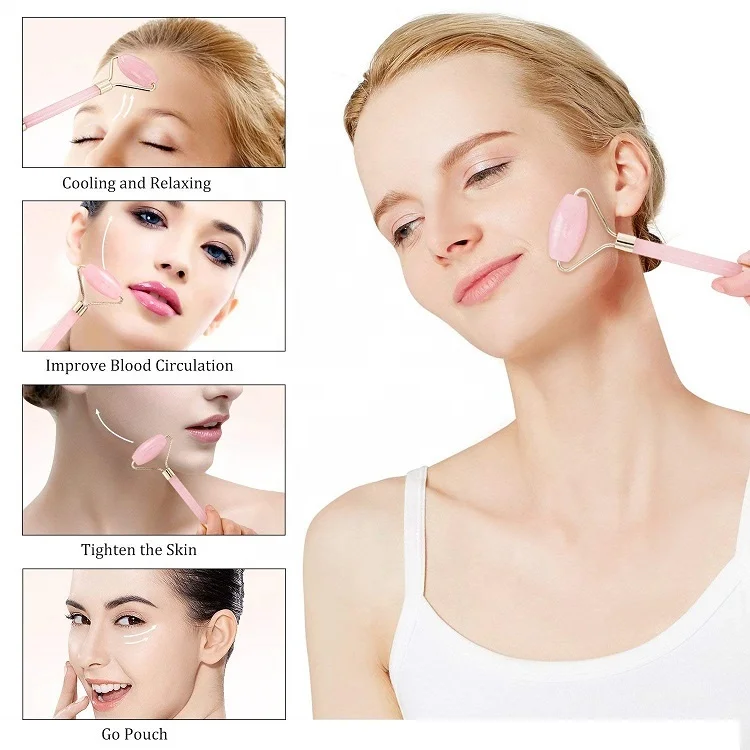 
Best Seller OEM Private Label High Quality Anti Aging Natural Jade Stone Rose Pink Quartz Facial Jade Roller for Face 