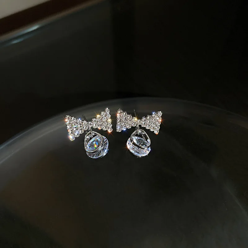 

new statement bow crystal stone jewelry earrings