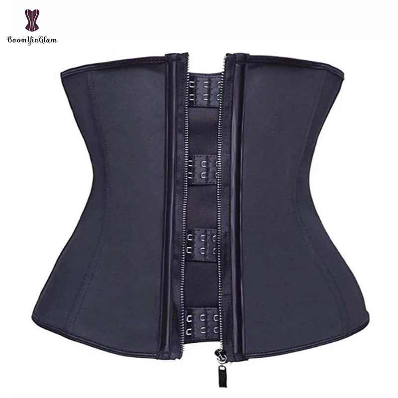 

100% Latex Waist Trainer Corset Zipper And Hooks Rubber Underbust Corselet Slimming Bustier Clip and Zip Shapewear