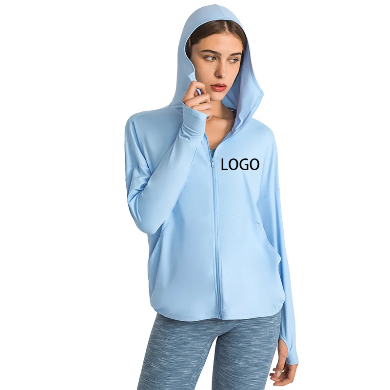 

2022 New Outdoor Rash Guard Custom Logo Sportswear Hoodie Jogger Suits Wome Thumb Hole Sun Protection Clothing Yoga Jacket