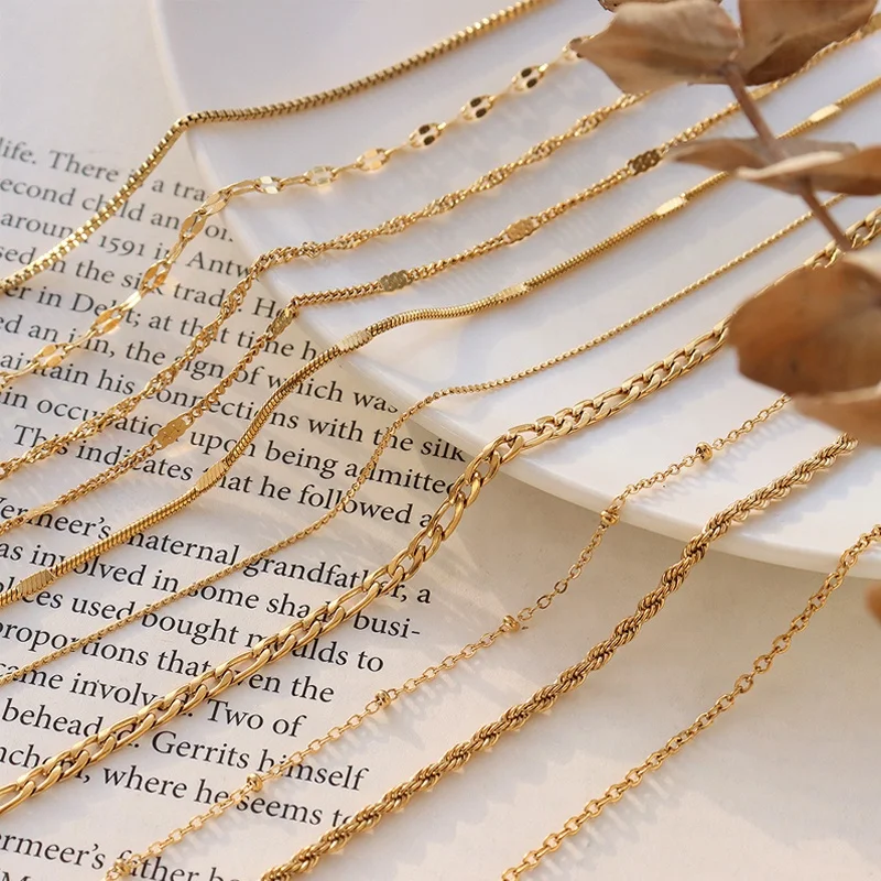 

Exquisite long chain stainless steel design 18k gold carat necklace pure gold plated jewelry, White