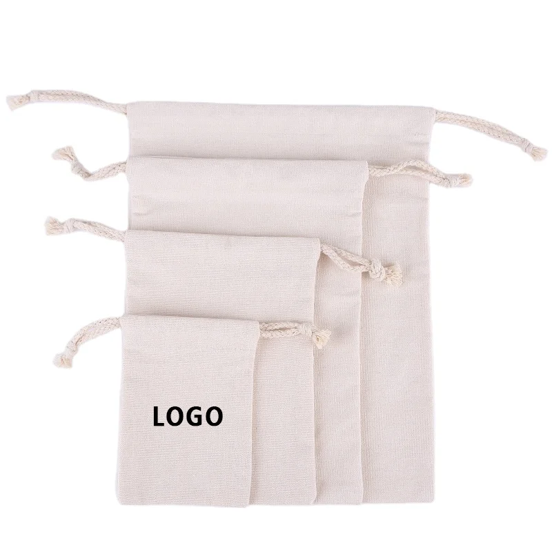 

High Quality Custom Logo Cotton Canvas Dust Bags Shopping Packaging Drawstring Pouch for Gift