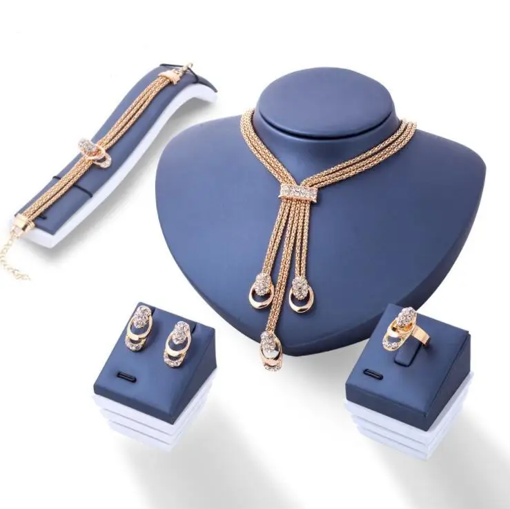 

4pcs Women African Beads Jewelry Set Wedding Twist Choker Necklace Bridal Dubai Gold Jewellery