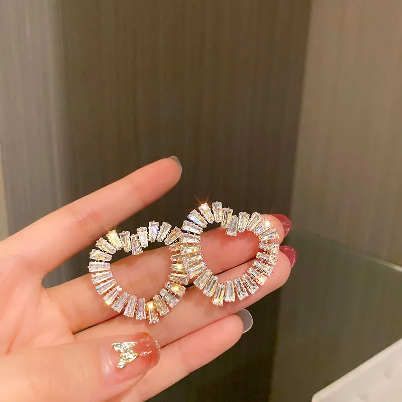 

fashion trendy crystal heart shape earrings geometric