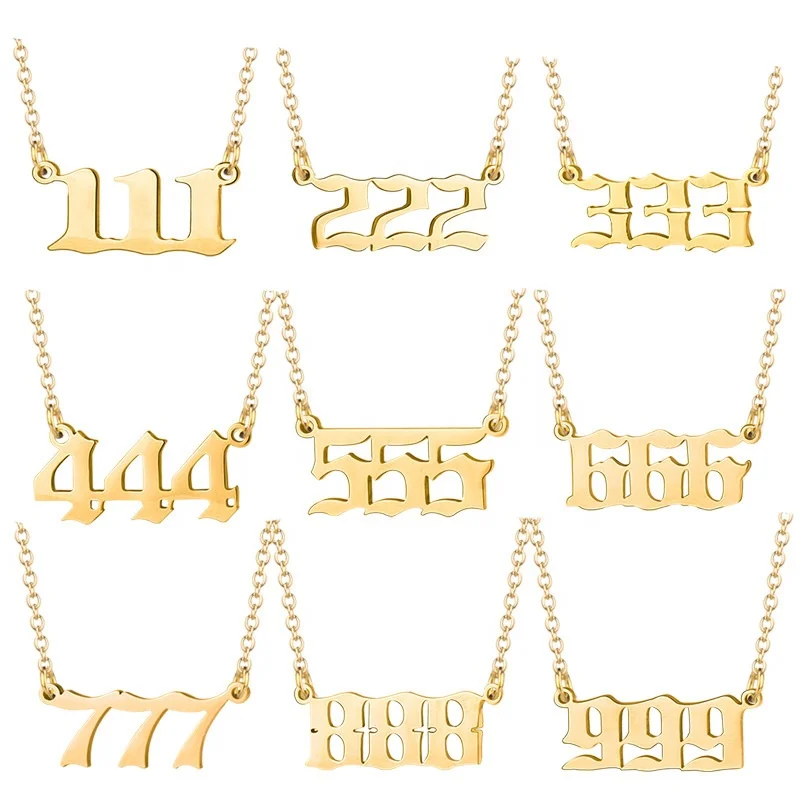 

Fashion Gold Silver Plated Lucky 111 222 333 444 555 666 777 888 999 Woman Stainless Steel Angel Number Necklace Jewelry, 18k gold