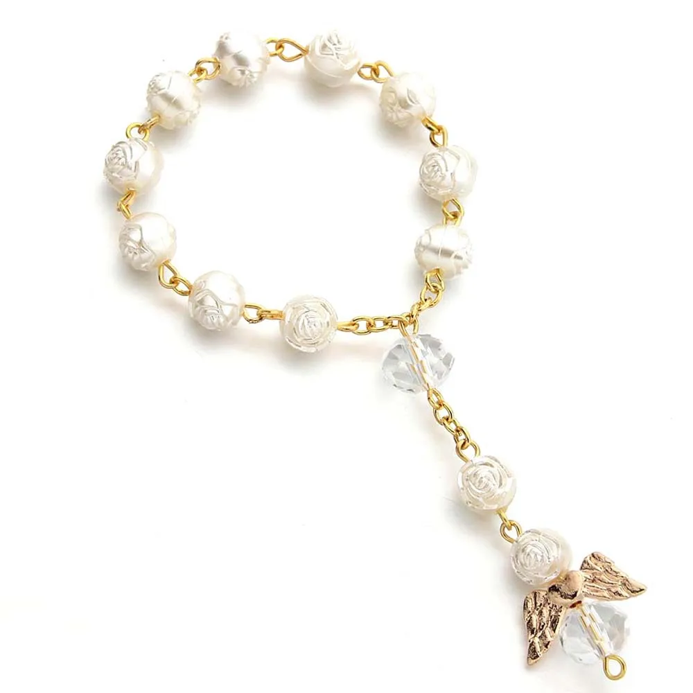 

Popular Etsy angel baptism gift acrylic rose bead bracelet rosary heart angel wing bracelet, As pic color