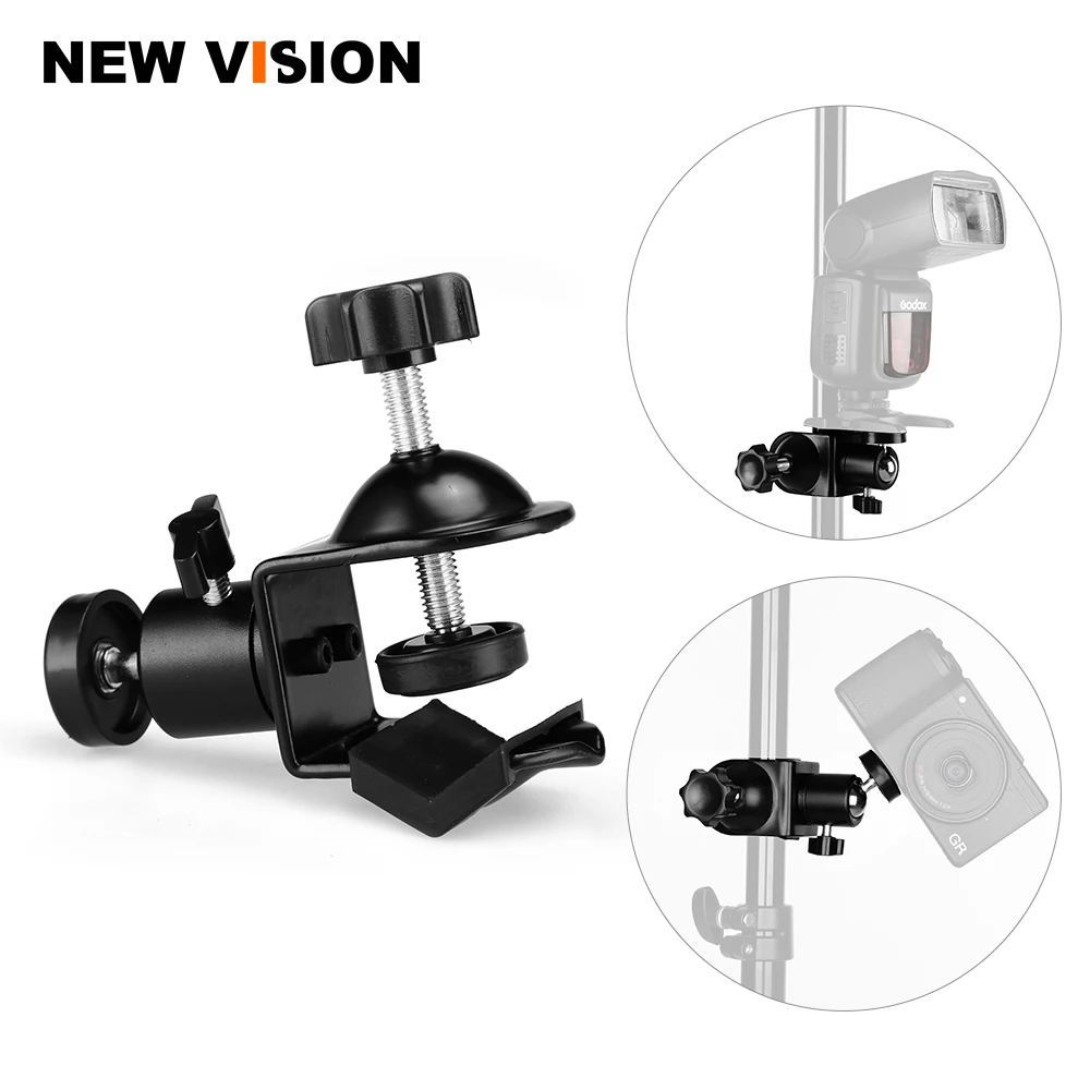 

inlighttech Photo Studio U Clip Clamp with Ball Head Bracket for Camera Flash Light Stand, Black