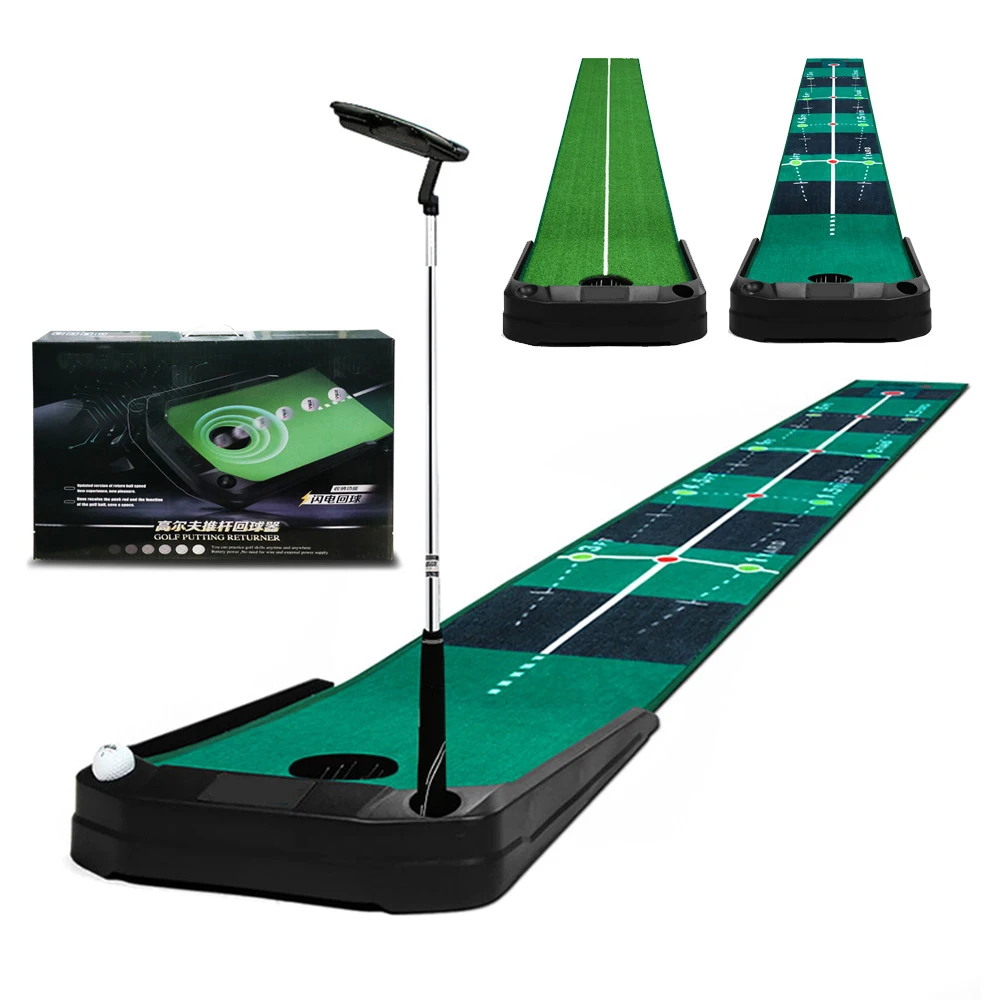 

Indoor Golf Putting Green Portable Mat Auto Ball Return Function Mini Golf Practice Training Aid Game Gift for Home Office