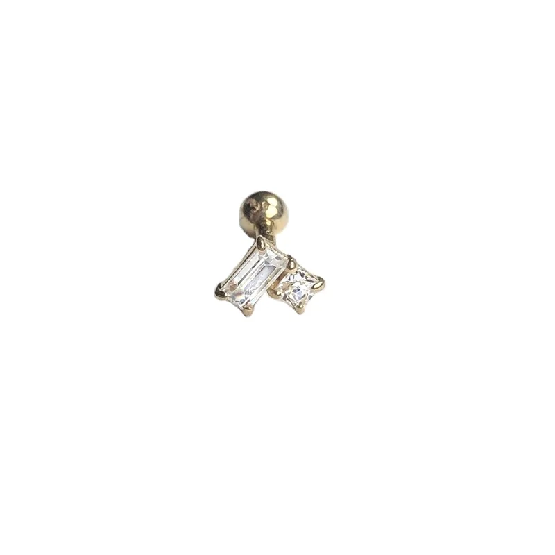

Single s925 sterling silver geometric rectangular zircon diamond thread bone nails piercing earring