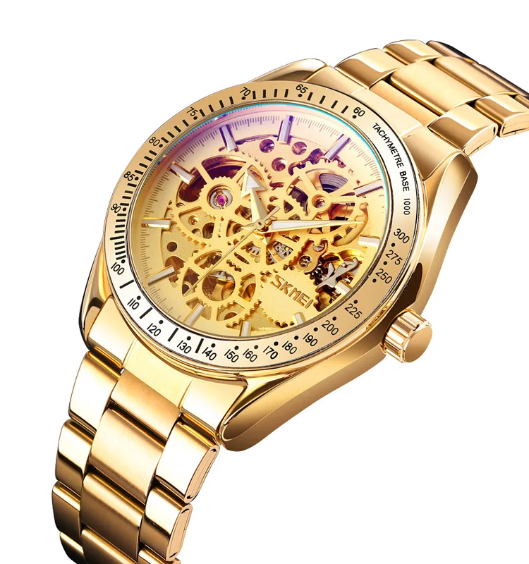 

Skmei 9194 Custom logo watch mens luxury quartz watch, automatic movement wristwatch ,stainless steel golden relojes, Optional as shown in figure