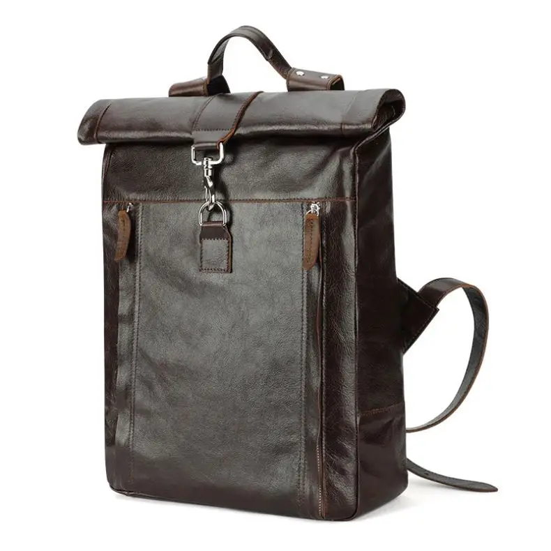 

Hot Sell Rucksack Rolltop Roll Top Leather Laptop Backpack Men, Customized color
