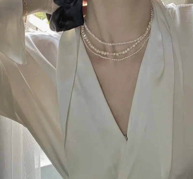 

Jialin jewelry Simple choker with fresh water and luxury irregular pearl necklace set for women clavicle chain