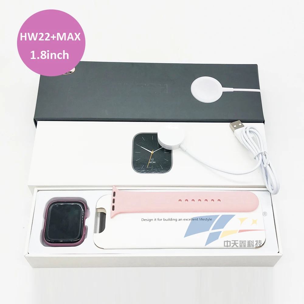 

2021 New Arrival Hw22+max Smart Watch Series 6 With Dual Button Support Wireless Charge Fitness Band Smart Watch Hw22pro max, Black white brown